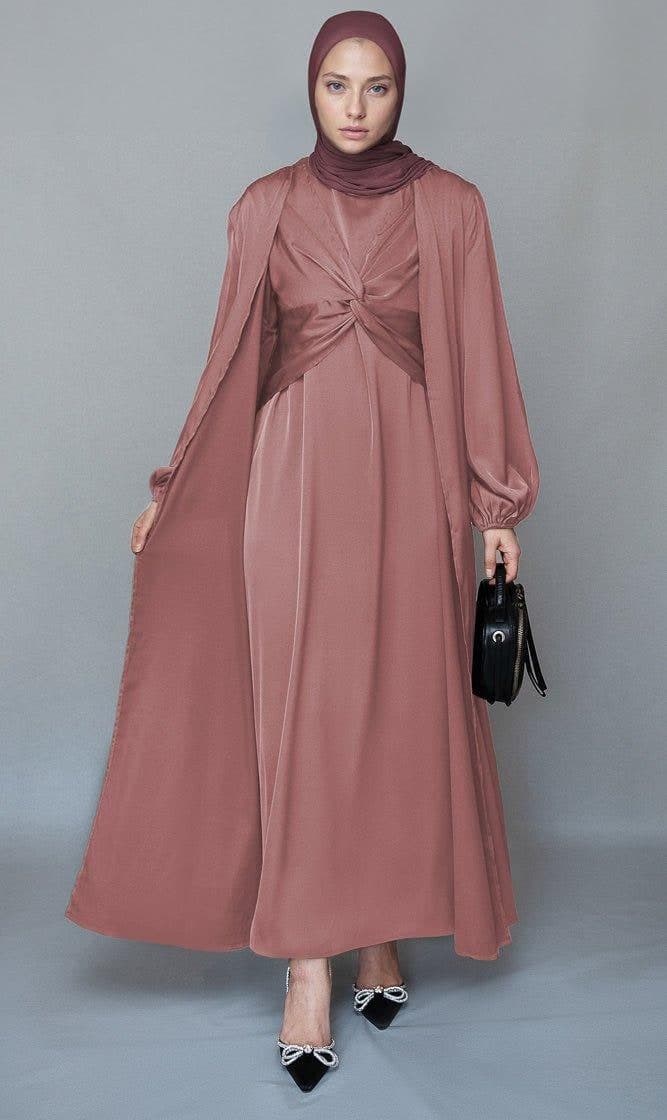 Gulstan 2 Piece Luxury 2 Piece Abaya with Wrap Bodice in Pink, view 6