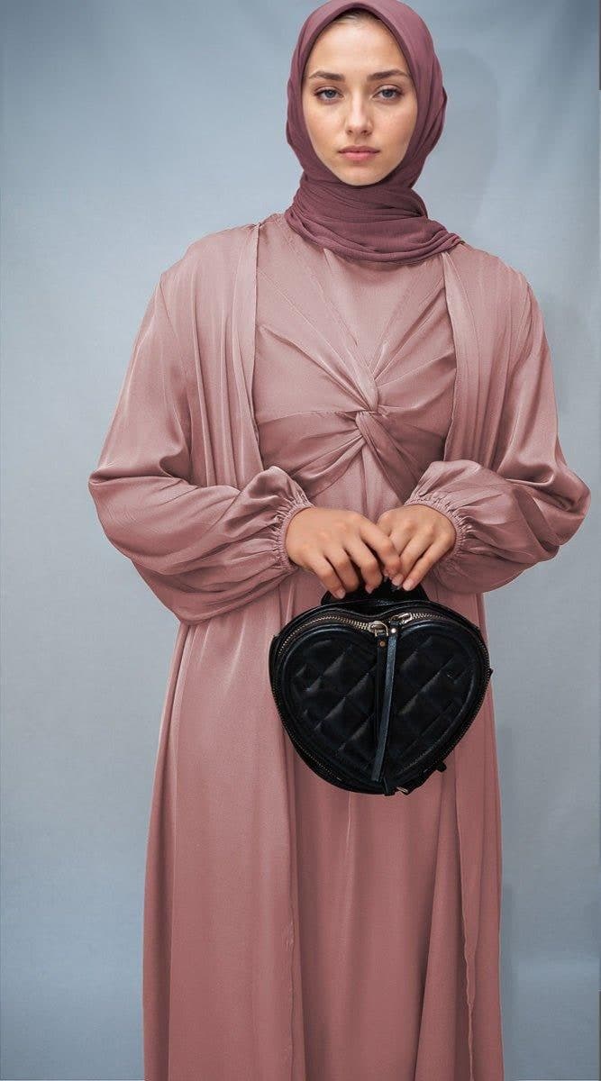 Gulstan 2 Piece Luxury 2 Piece Abaya with Wrap Bodice in Pink, view 4
