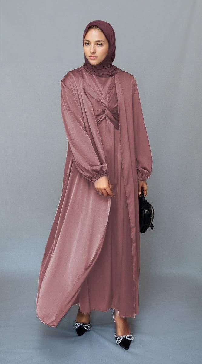Gulstan 2 Piece Luxury 2 Piece Abaya with Wrap Bodice in Pink, view 3