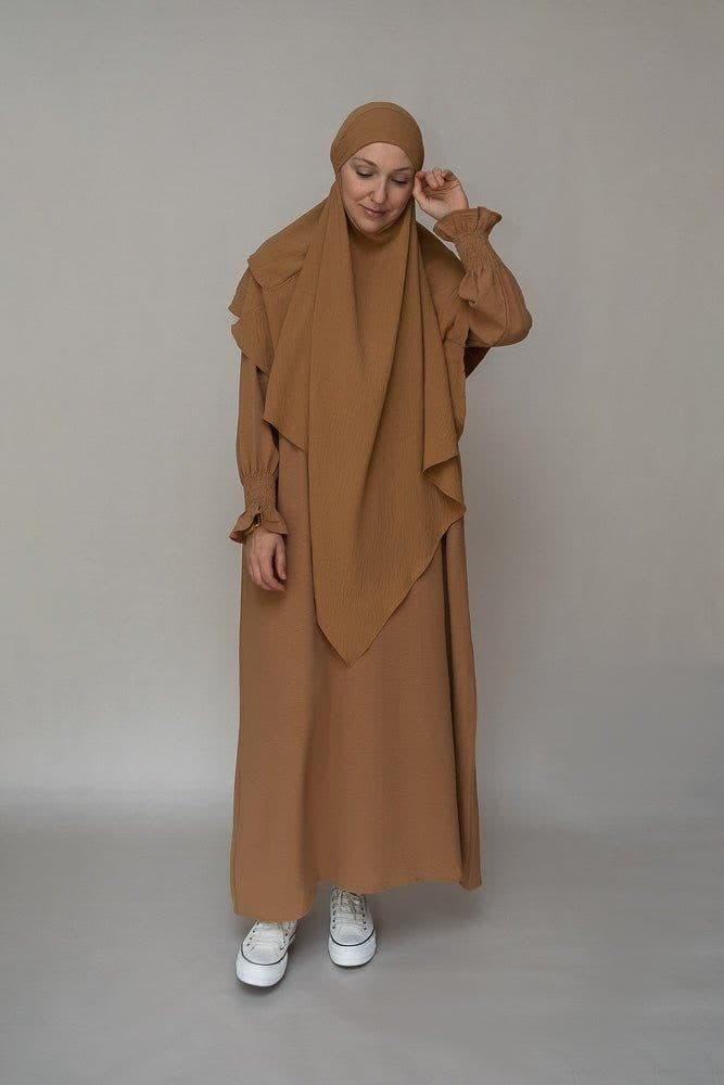 Two Layer Khimar in Brown in khaki, view 3