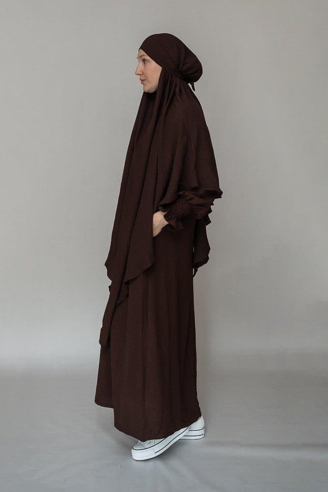 Two Layer Khimar in Dark Coffee Niqab Feature, view 3