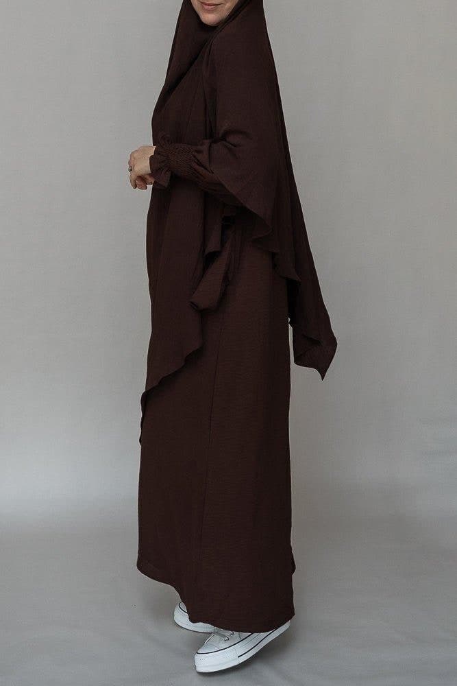 Myyla Prayer Gown Umrah Abaya Dress Non-wrinkling in Dark Coffee, view 3