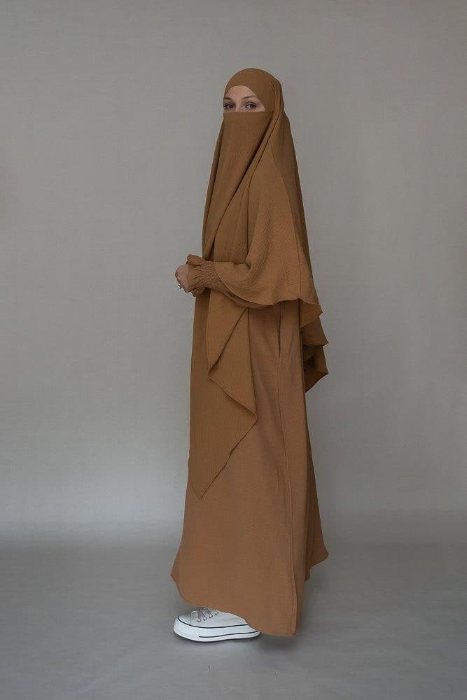 One Layer Khimar in Brown in khaki, view 4