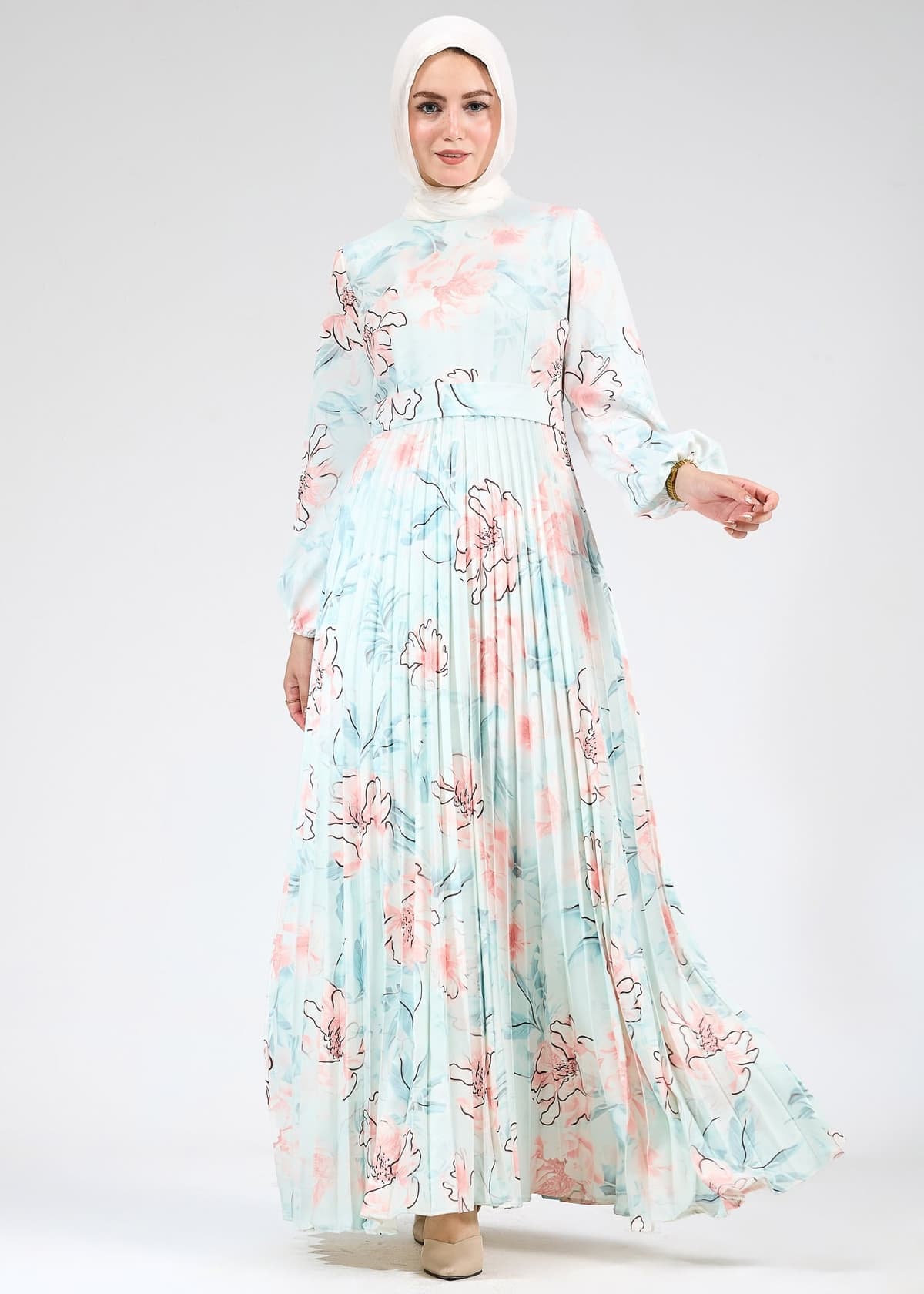Floral Details on Serenity Floral Pleated Modesty Dress