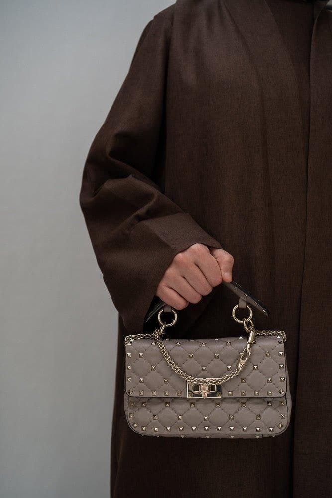 Kattyia Abaya Throw Over Bisht Fabric in Cofee Color with a Detachable Belt in coffee, view 6