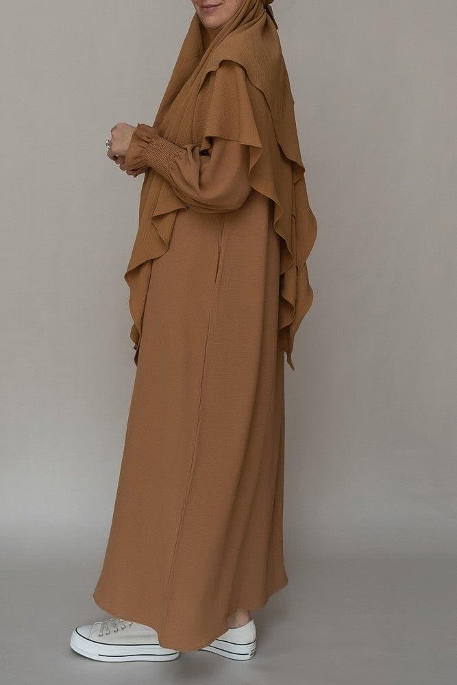 Avalom Prayer Gown Umrah Abaya Dress Non-wrinkling in Brown in khaki, view 5