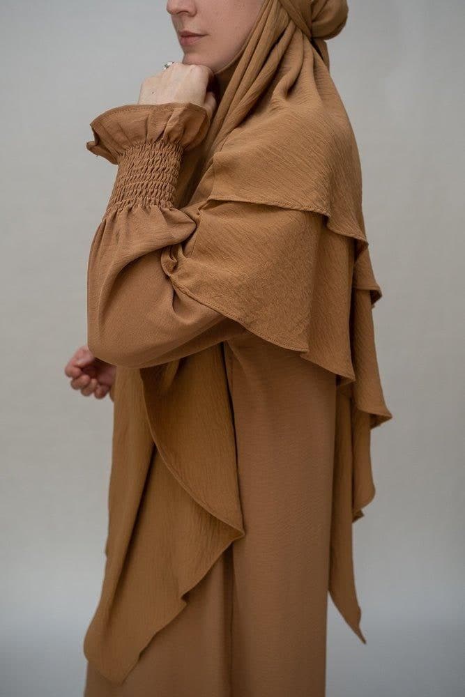 Avalom Prayer Gown Umrah Abaya Dress Non-wrinkling in Brown in khaki, view 6