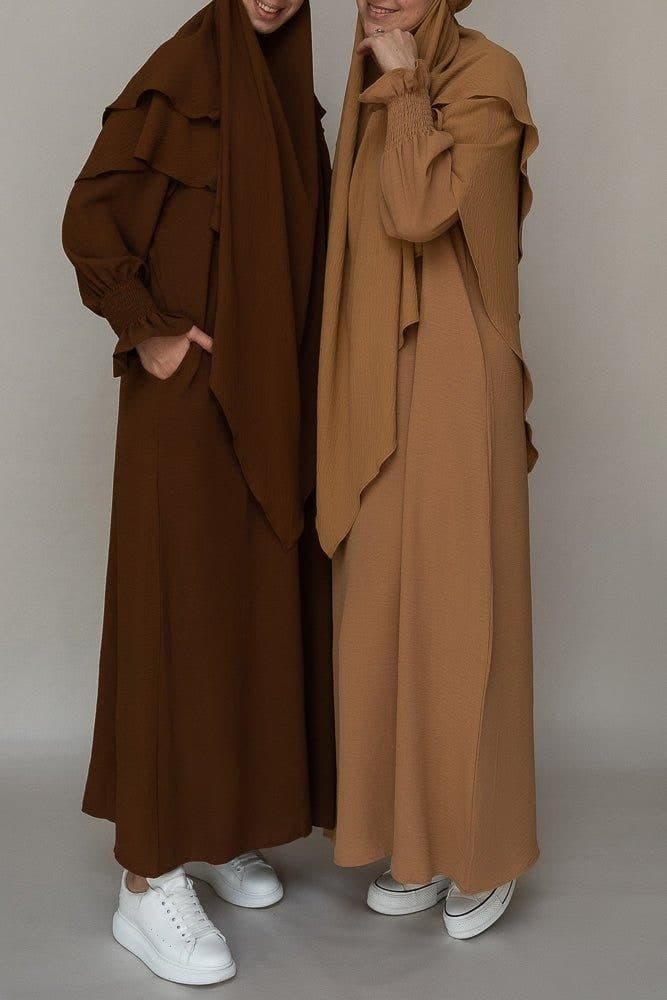Two Layer Khimar in Coffee Color Niqab Feature, view 6
