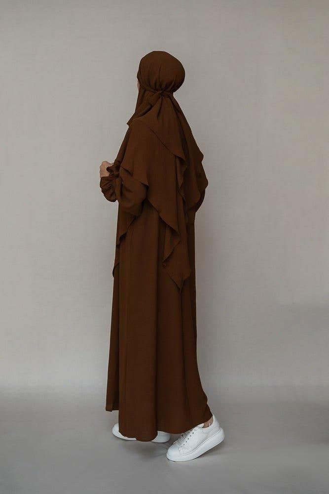 Two layer khimar in coffee color niqab feature