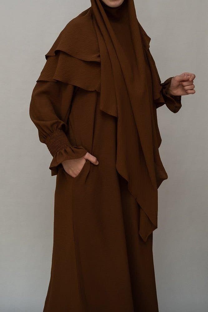Two Layer Khimar in Coffee Color Niqab Feature, view 3