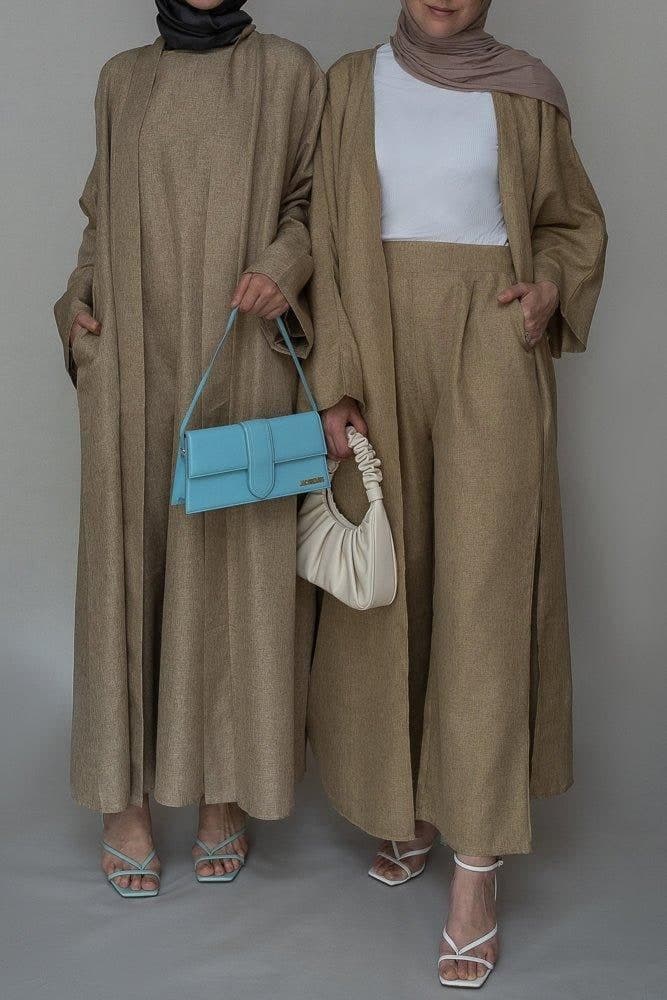 Aroa High Waist Wide Leg Palazzo Trouser in Khaki with Pockets Bisht Fabric, view 10