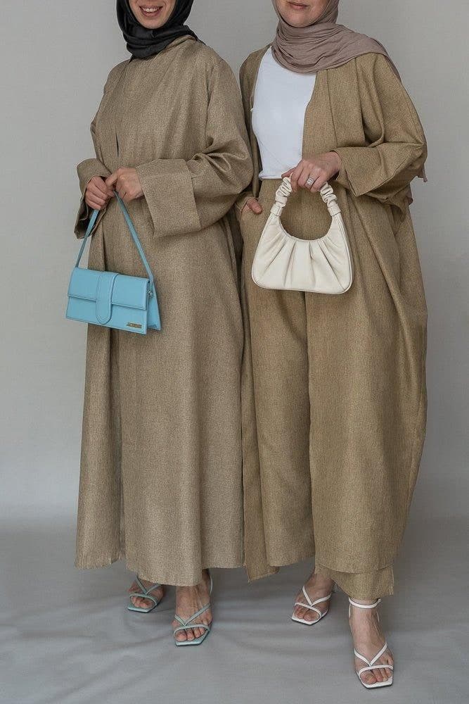 Blenda Bisht Throw Over Abaya in Khaki, view 6