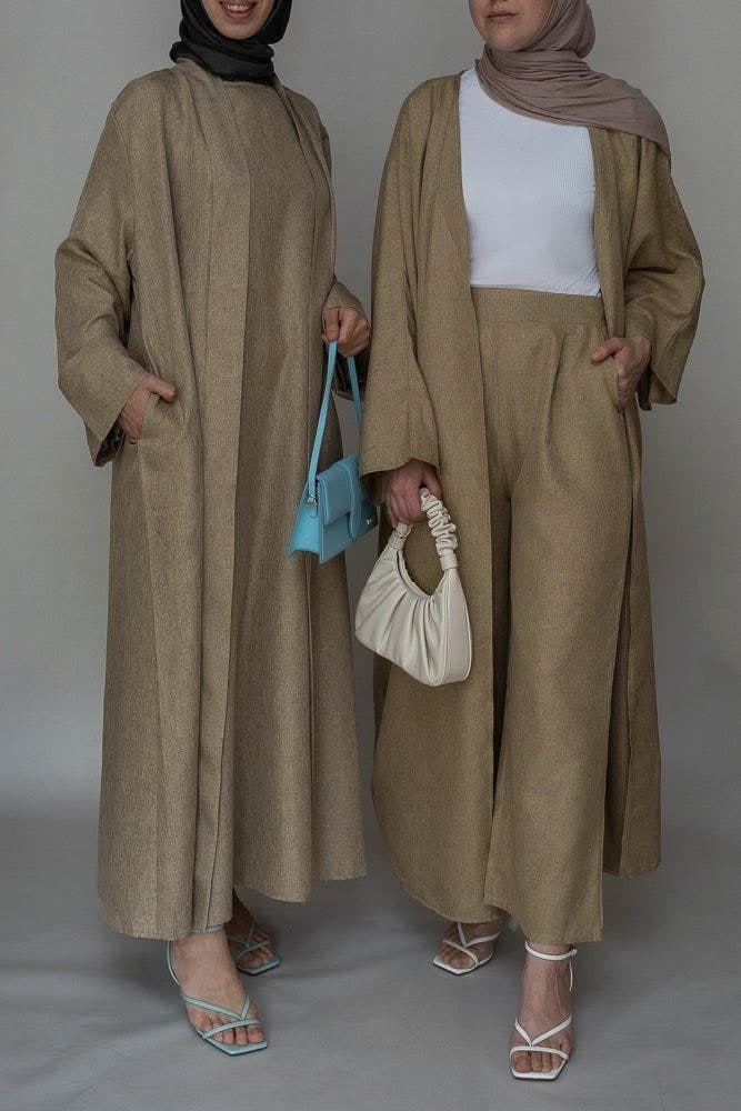 Blenda Bisht Throw Over Abaya in Khaki, view 7