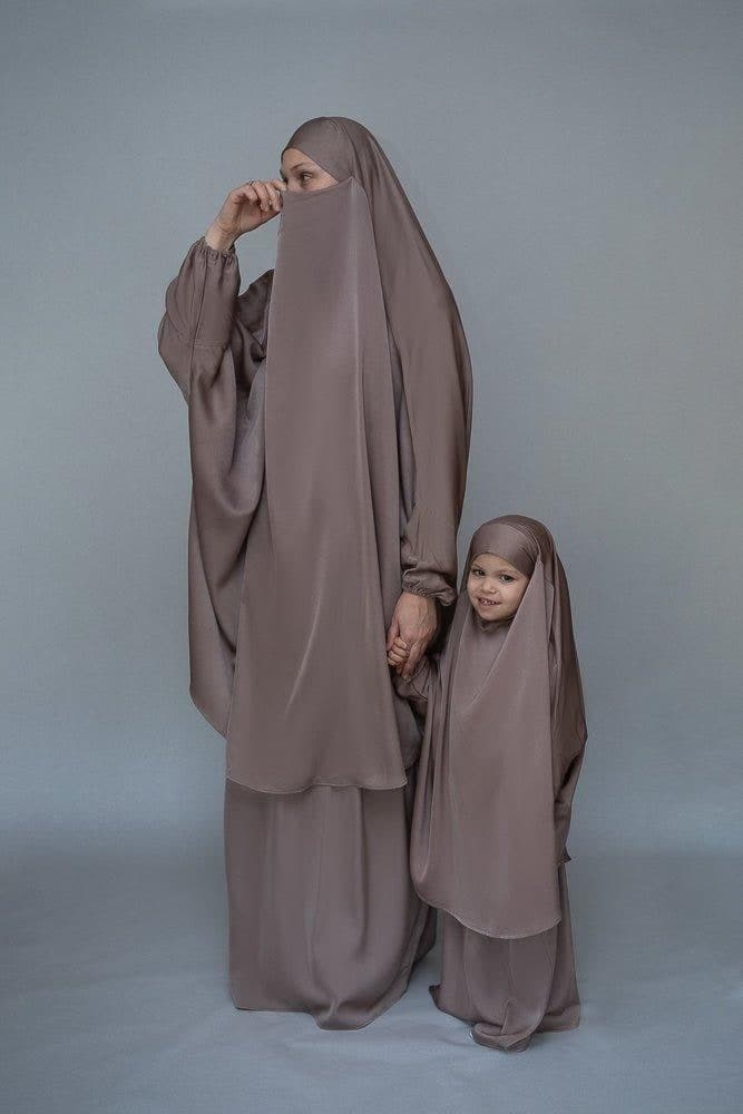 Magaan Kids Prayer Gown from "Mommy and Me Prayer Khimar Collection" in Light Khaki, view 4