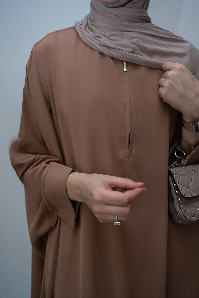 Plain Batwing Sleeve Abaya for Hajj Umrah Prayer Dress for Women in Beige Brown in khaki, view 5