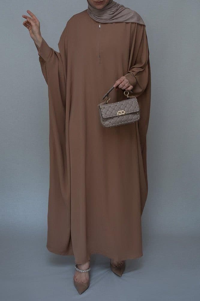 Plain Batwing sleeve abaya for Hajj Umrah Prayer Dress For Women in beige brown