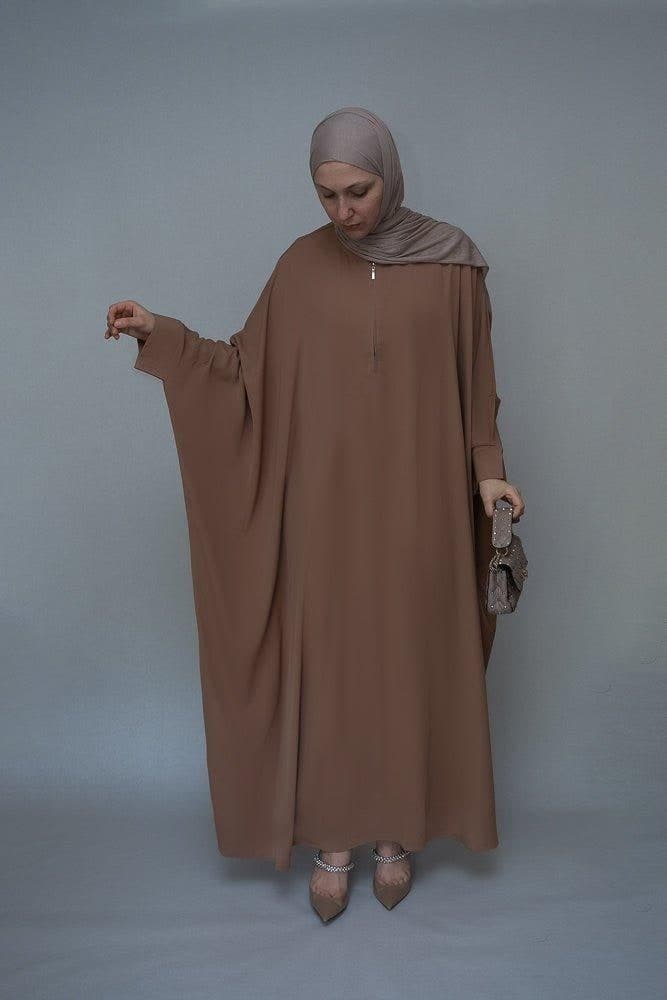 Plain Batwing Sleeve Abaya for Hajj Umrah Prayer Dress for Women in Beige Brown in khaki, view 6
