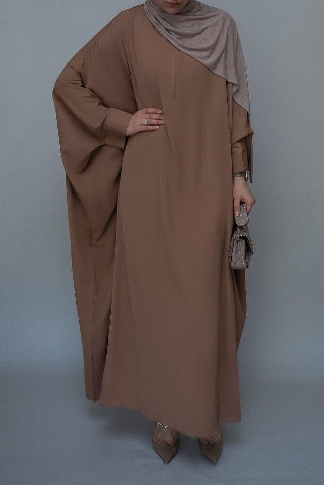 Plain Batwing Sleeve Abaya for Hajj Umrah Prayer Dress for Women in Beige Brown in khaki, view 3