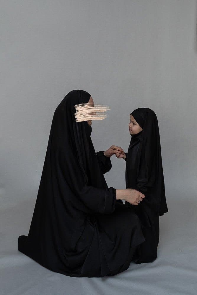 Adult Black Prayer Gown from "Mommy and Me Prayer Khimar Collection, view 4