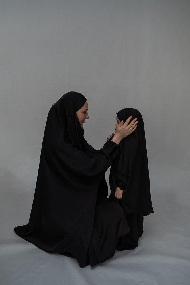 Adult Black Prayer Gown from "Mommy and Me Prayer Khimar Collection, view 5