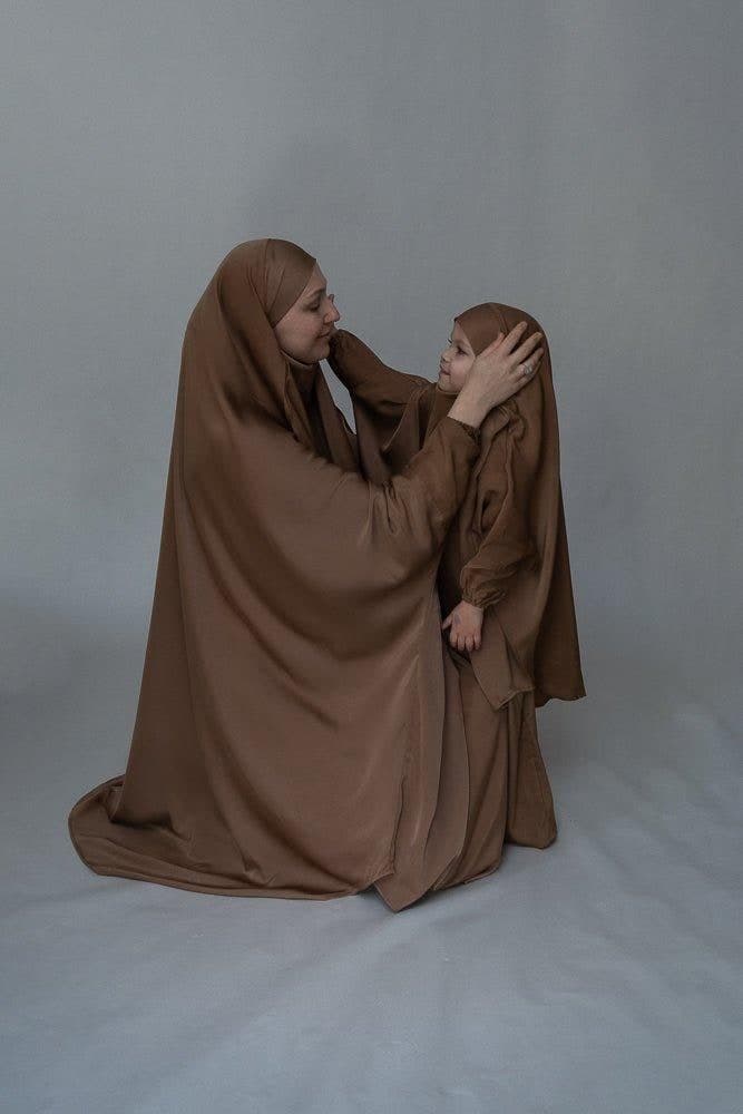 Adult Brown Prayer Gown from Mommy and Me Prayer Khimar Collection, view 3