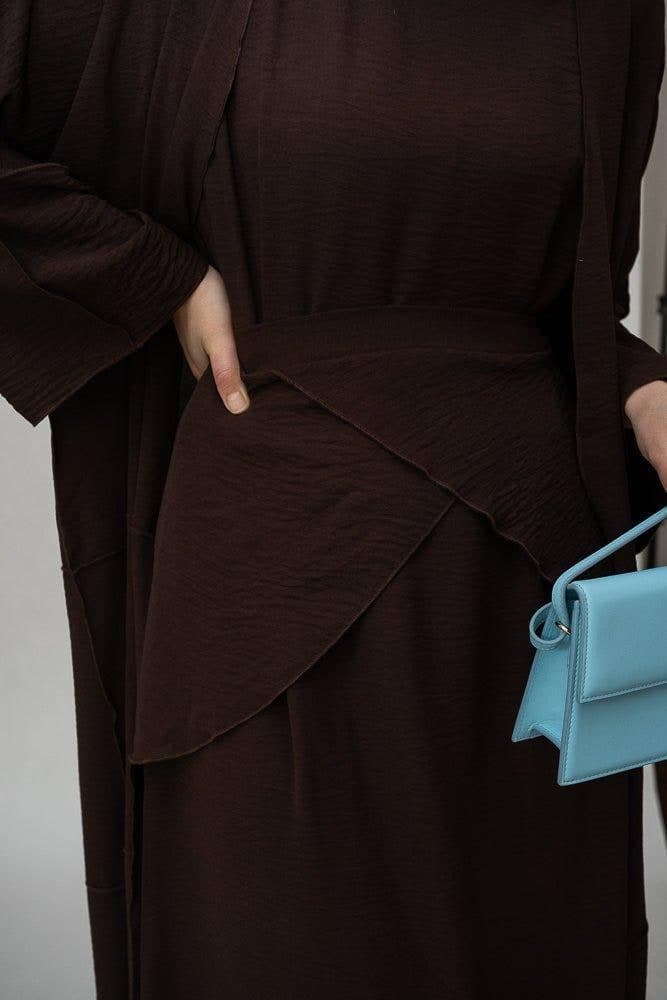Divina Three Piece Maxi Lightweight Abaya in Coffee Brown, view 3