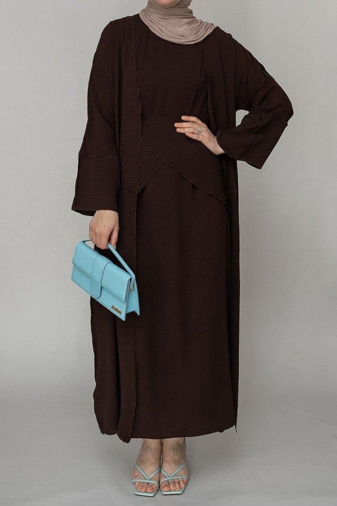 Divina Three Piece Maxi Lightweight Abaya in Coffee Brown, view 5