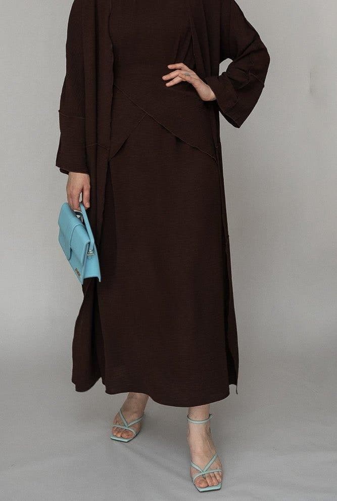 Divina Three Piece Maxi Lightweight Abaya in Coffee Brown, view 4
