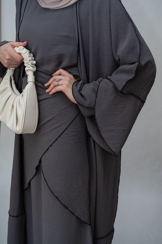 Chanti Three Piece Maxi Lightweight Abaya in Grey, view 3