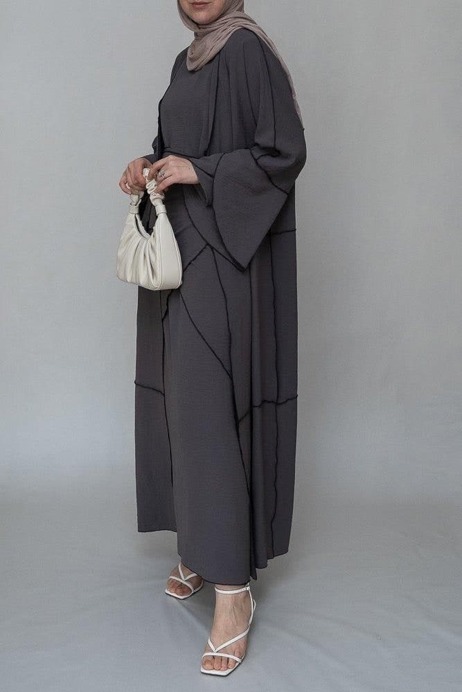 Chanti Three Piece Maxi Lightweight Abaya in Grey, view 5