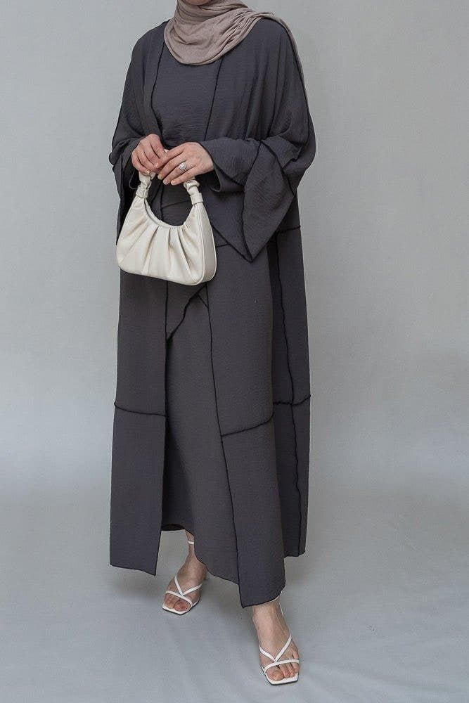 Chanti Three Piece Maxi Lightweight Abaya in Grey, view 4