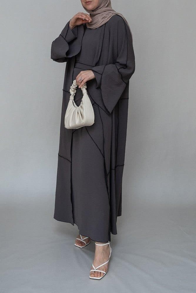 Chanti Three Piece Maxi Lightweight Abaya in Grey, view 6