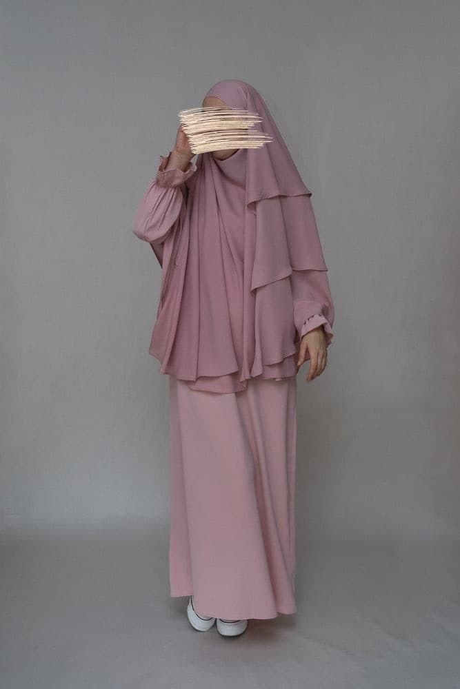 Khimar in chiffon pink Umrah Trip Essential