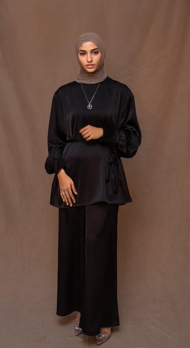 Elzara Modest Set with Spanish Cut Pants and Top Petite Sizes Only in Black, view 10