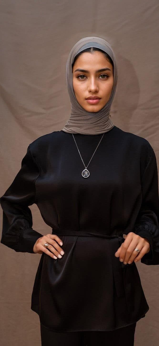 Elzara Modest Set with Spanish Cut Pants and Top Petite Sizes Only in Black, view 6