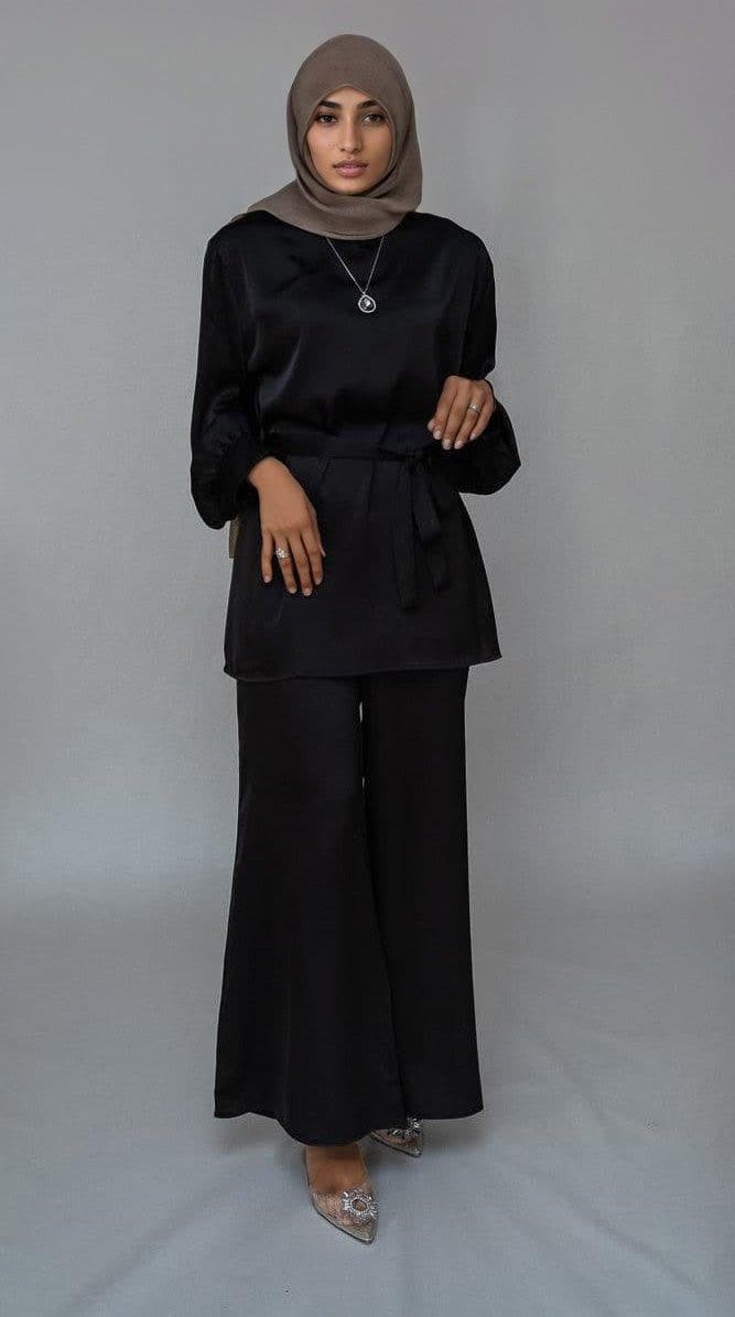 Elzara Modest Set with Spanish Cut Pants and Top Petite Sizes Only in Black, view 5