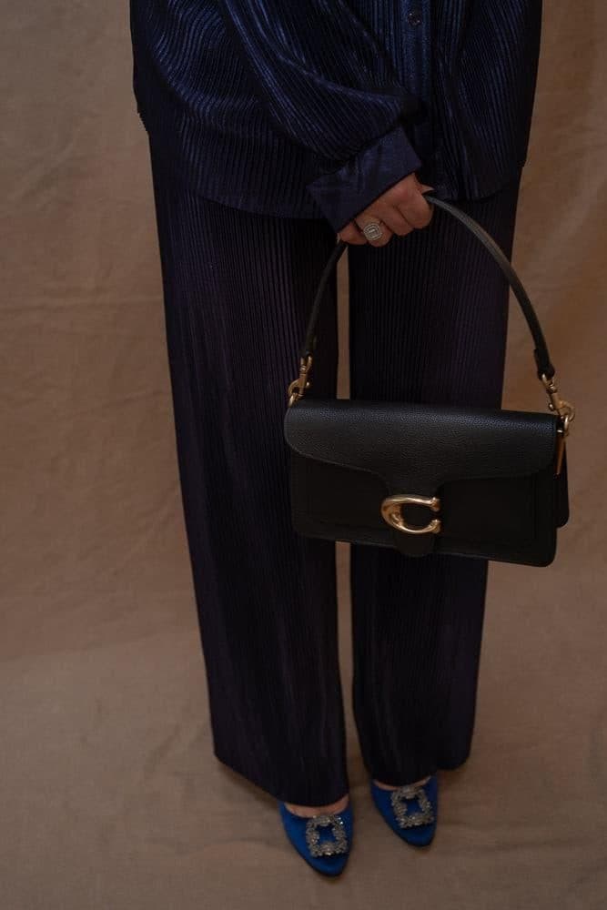 Kibaar Pleated Modest Set with Pants and Shirt in Navy Dark Blue, view 10