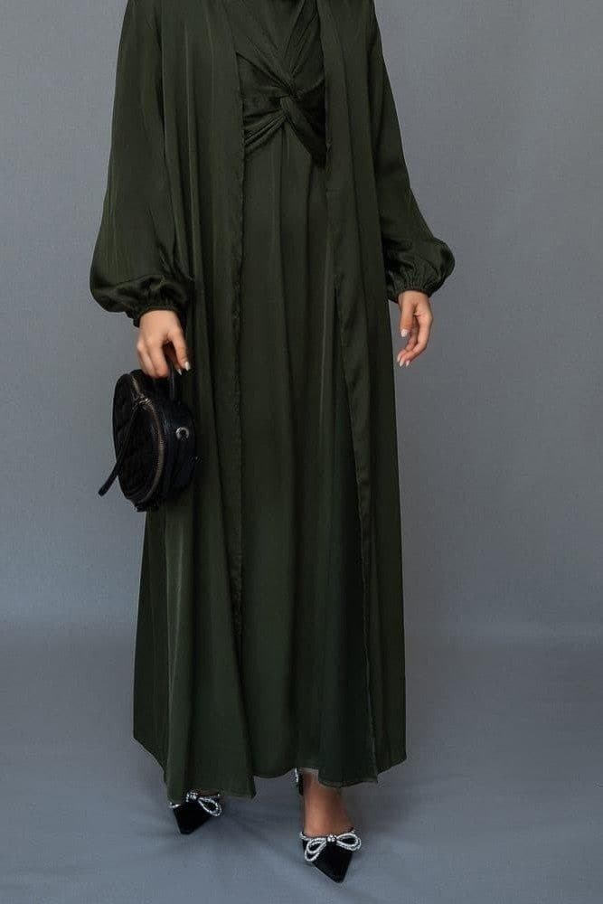 Marrgoh 2 Piece Luxury Emerald 2 Piece Abaya with Wrap Bodice in green