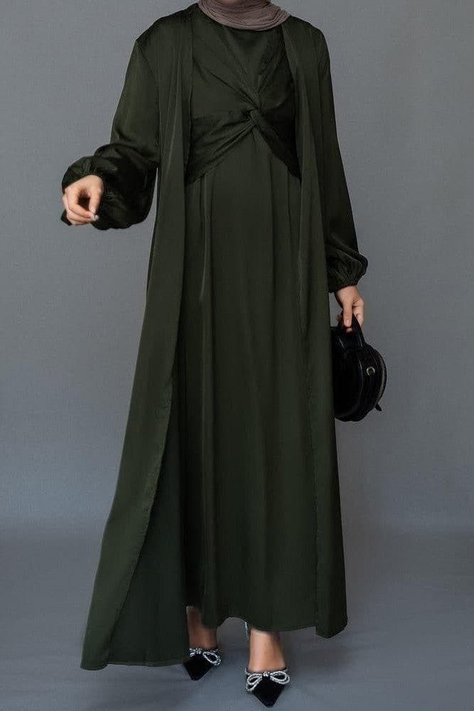 Marrgoh 2 Piece Luxury Emerald 2 Piece Abaya with Wrap Bodice in green, view 16