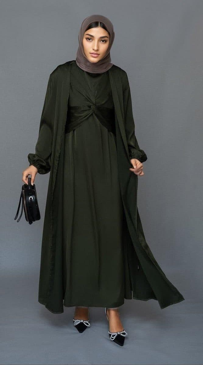 Marrgoh 2 Piece Luxury Emerald 2 Piece Abaya with Wrap Bodice in green, view 6