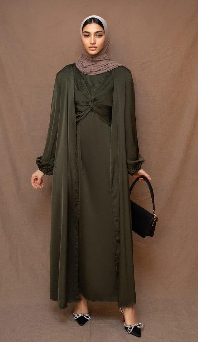 Marrgoh 2 Piece Luxury Emerald 2 Piece Abaya with Wrap Bodice in green, view 9