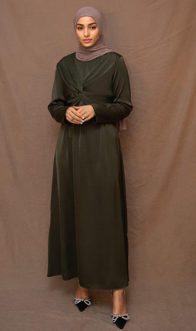 Marrgoh 2 Piece Luxury Emerald 2 Piece Abaya with Wrap Bodice in green, view 4
