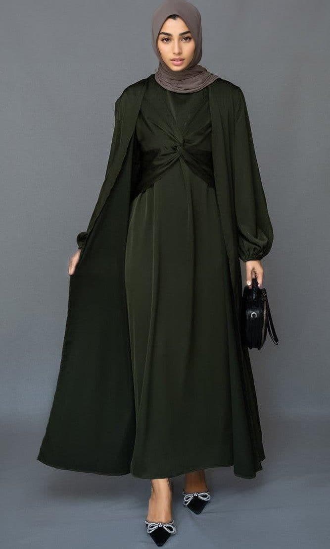 Marrgoh 2 Piece Luxury Emerald 2 Piece Abaya with Wrap Bodice in green, view 5