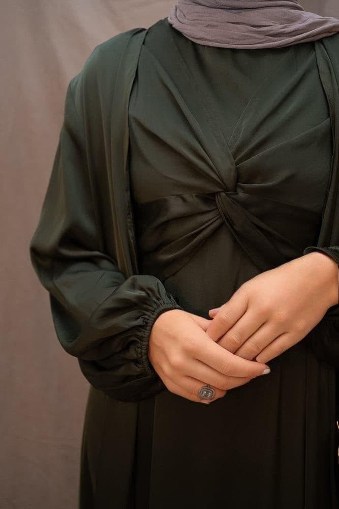Marrgoh 2 Piece Luxury Emerald 2 Piece Abaya with Wrap Bodice in green, view 13