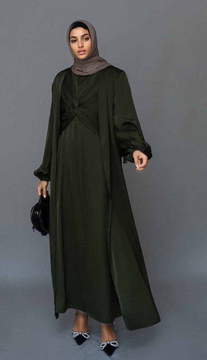 Marrgoh 2 Piece Luxury Emerald 2 Piece Abaya with Wrap Bodice in green, view 8
