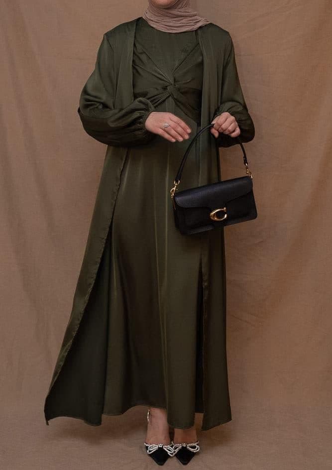 Marrgoh 2 Piece Luxury Emerald 2 Piece Abaya with Wrap Bodice in green, view 14