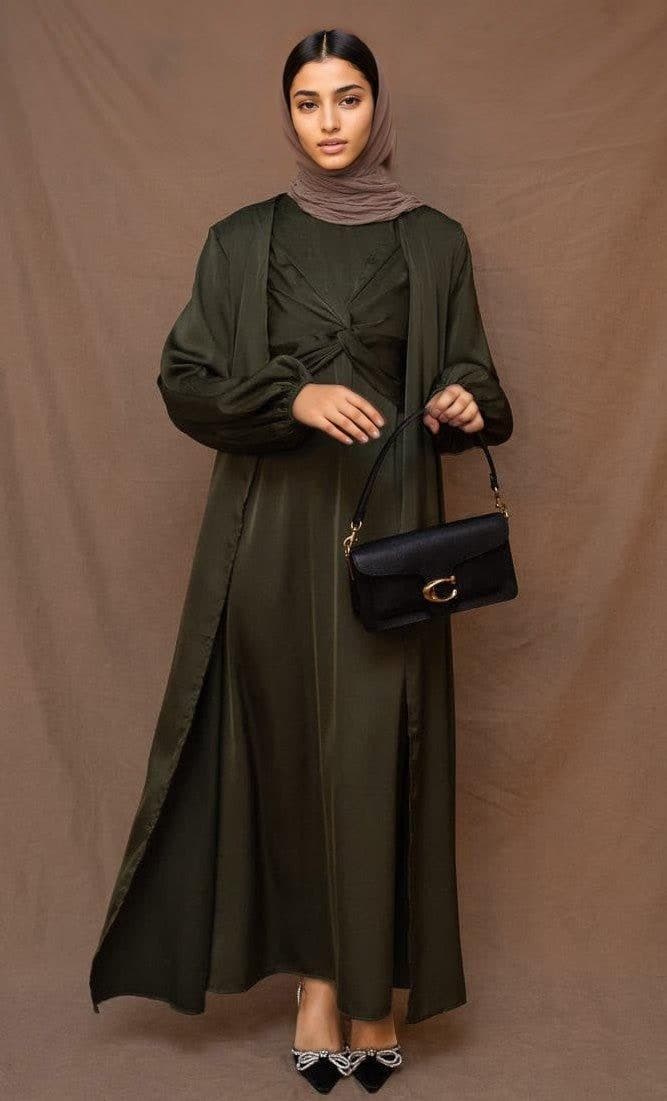 Marrgoh 2 Piece Luxury Emerald 2 Piece Abaya with Wrap Bodice in green, view 11