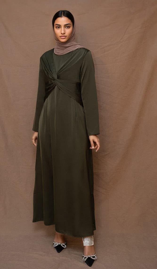 Marrgoh 2 Piece Luxury Emerald 2 Piece Abaya with Wrap Bodice in green, view 10