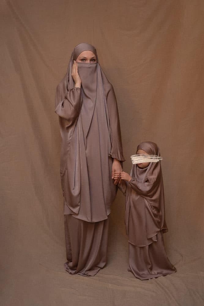 Khimar paired with the satin poly gown