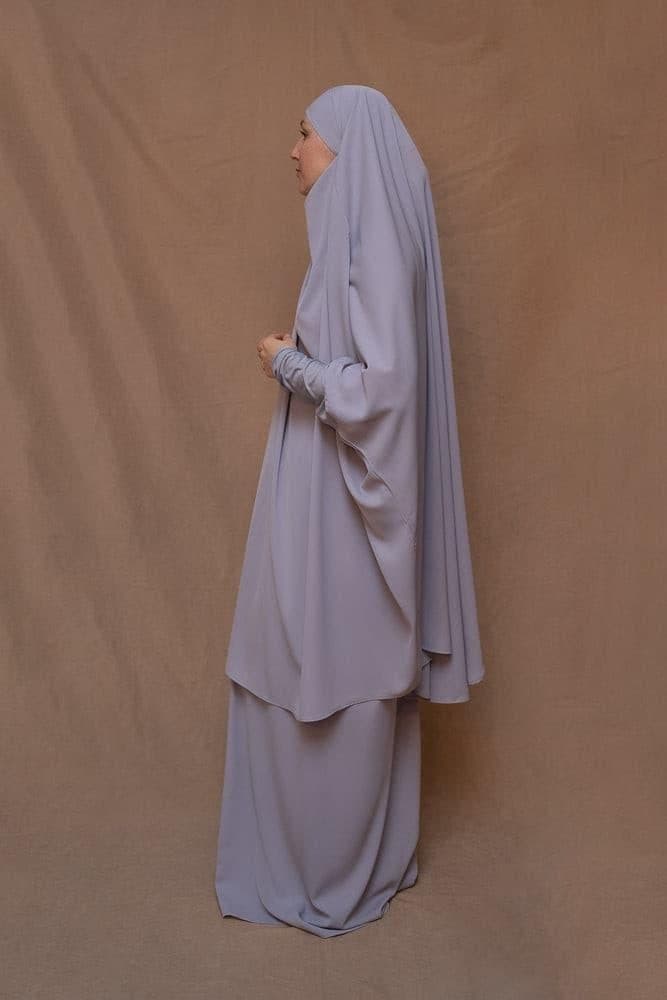 Moira Prayer Umrah Gown with Niqab Feature in grey, view 5